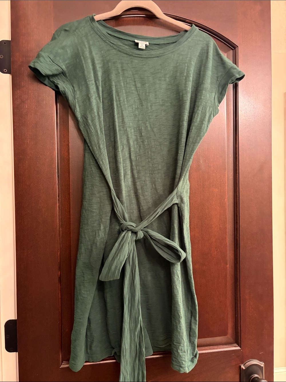 J. Crew Short-Sleeve Tie-Waist Mini Dress in Forest Green